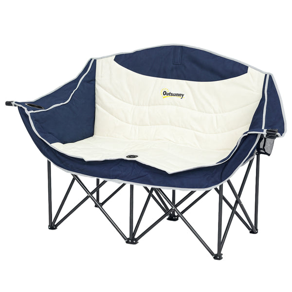 Double Camping Chair with Cup Holders and Carry Bag, Load Capacity: 250 kg, Navy Blue