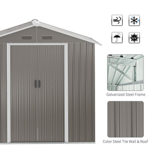Grey metal garden shed