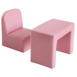 Children's sofa, table and chair, multifunctional 2 in 1, pink