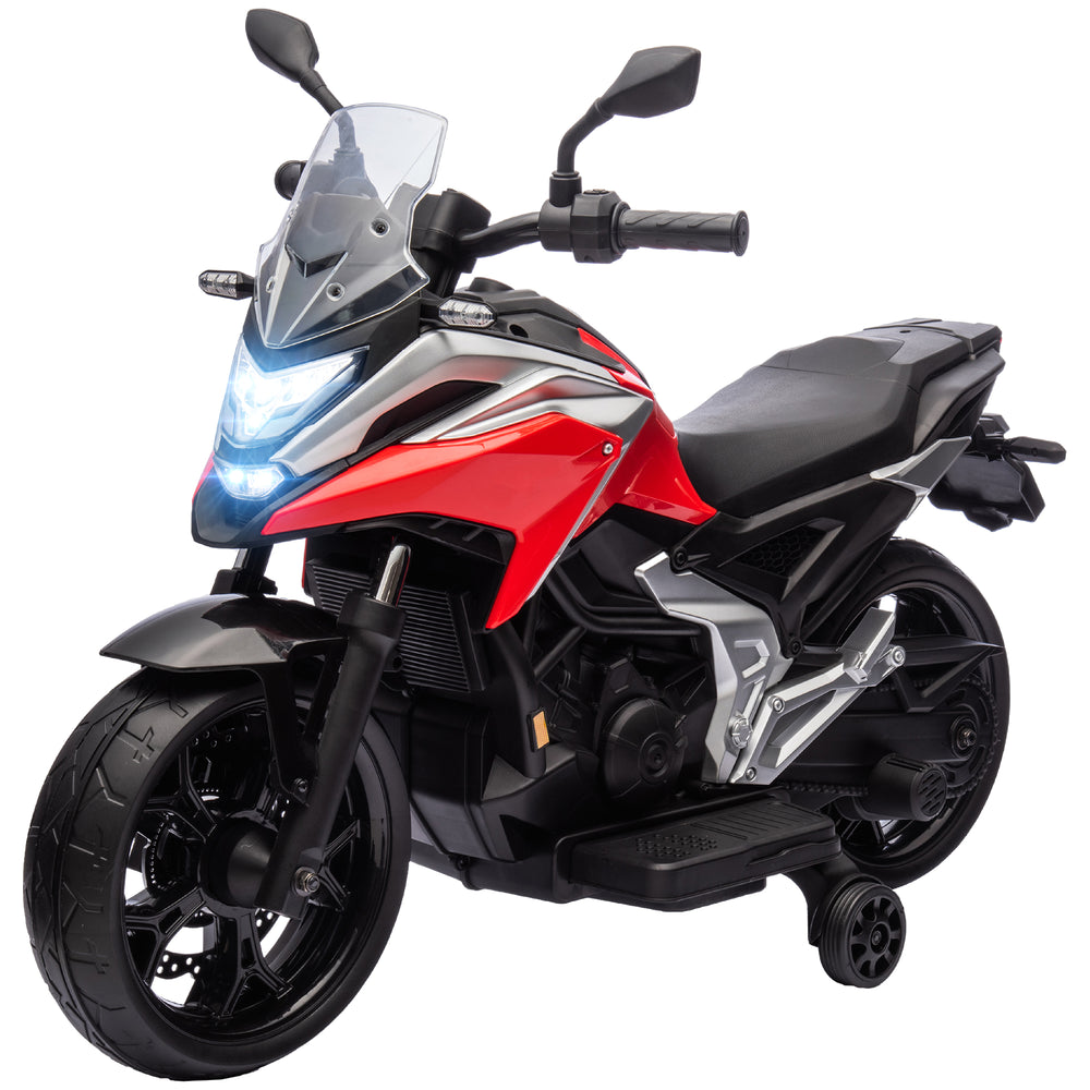 Moto électrique 12 V pour enfants de 3 à 6 ans, modèle Honda homologué avec phares fonctionnels et roues d'entraînement musicales, rouge

