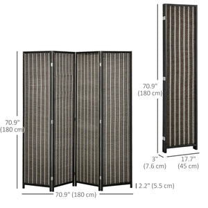4 Panel Portable Folding Room Divider, Brown
