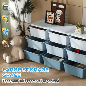 3-Tier 9-Drawer Plastic Toy Organizer, Blue