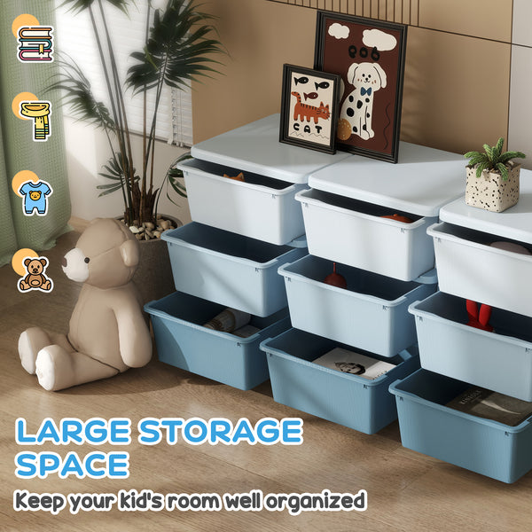 3-Tier 9-Drawer Plastic Toy Organizer, Blue