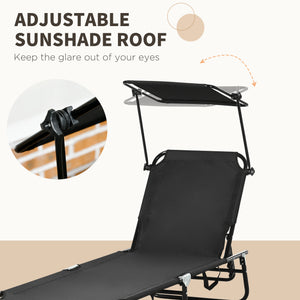 2 Piece Folding Outdoor Chaise Lounges, Pool, Sun, Tanning Chairs with Reclining Back, Sunshade for Beach, Patio, Black