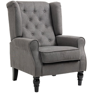 Upholstered fabric accent chair with wooden legs, anthracite grey
