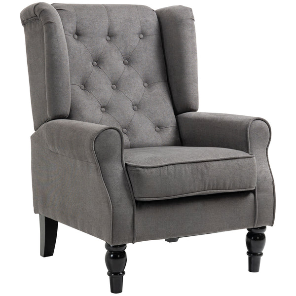 Upholstered fabric accent chair with wooden legs, anthracite grey