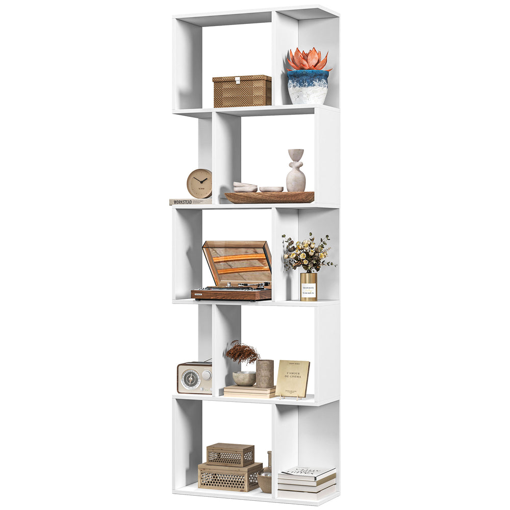 5-Tier S-Shaped Geometric Bookcase, White