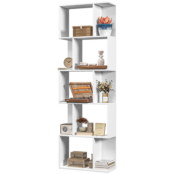 5-Tier S-Shaped Geometric Bookcase, White
