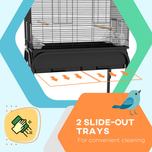 Bird Cage for Parakeets, Canaries, Finches, Lovebirds, Budgies, with Rolling Stand, Toys, Black