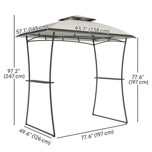 Two-tier barbecue gazebo with 2 side shelves and a hook, light grey