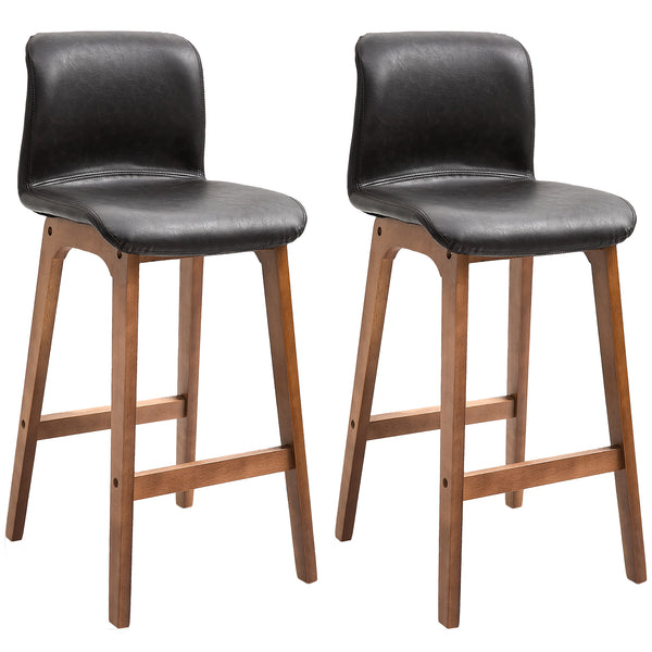 Set of 2 modern bar stools, dark brown.