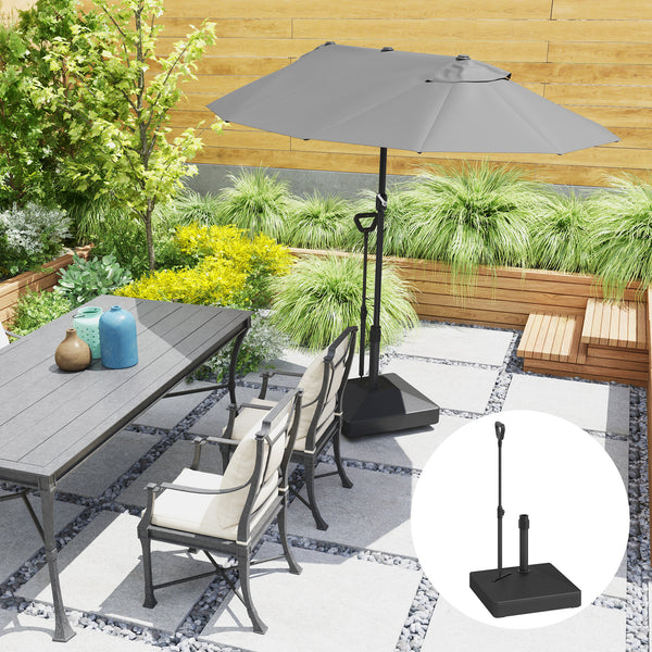 Square plastic parasol base with adjustable wheels and handle, black 