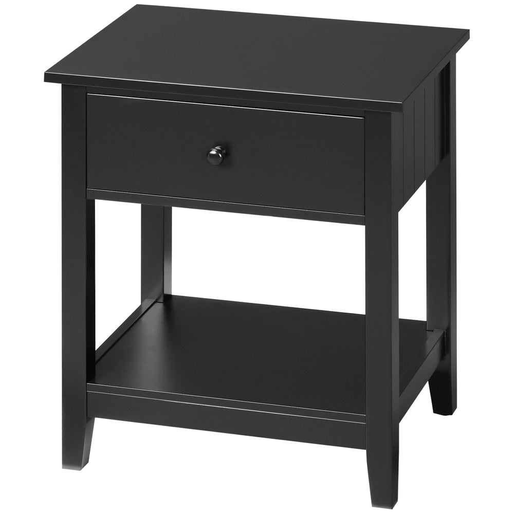 Small side table with drawer and storage shelf, black