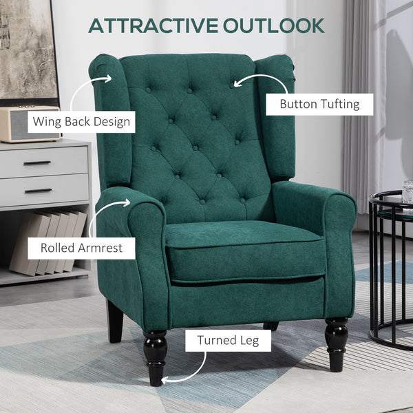Button-upholstered accent chair, dark green