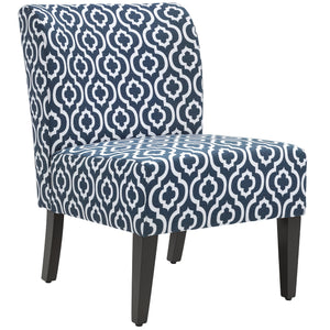 Armless accent chair with wooden legs, blue
