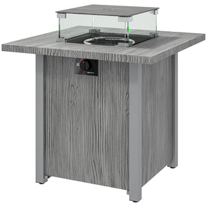 28" 50,000 BTU Gas Fire Pit Table with Cover and Glass Screen, Gray