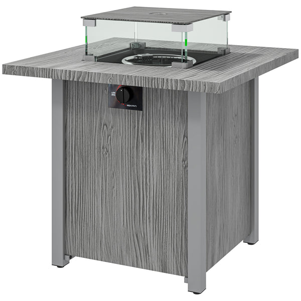 28" 50,000 BTU Gas Fire Pit Table with Cover and Glass Screen, Gray