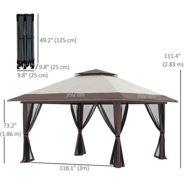 13' x 13' Pop-Up Gazebo, Two-Tier Roof, Easy to Assemble, with Netting, Bag, Beige