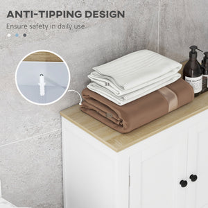 White bathroom storage cabinet with 2 doors and oak-effect top
