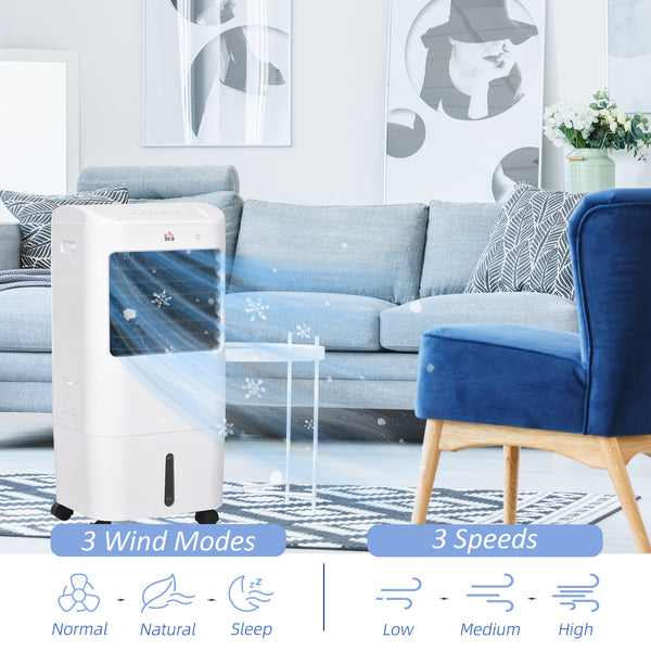 Tower fan with ice pack, remote control, 3 modes, 3 speeds, 7.5 h timer, white