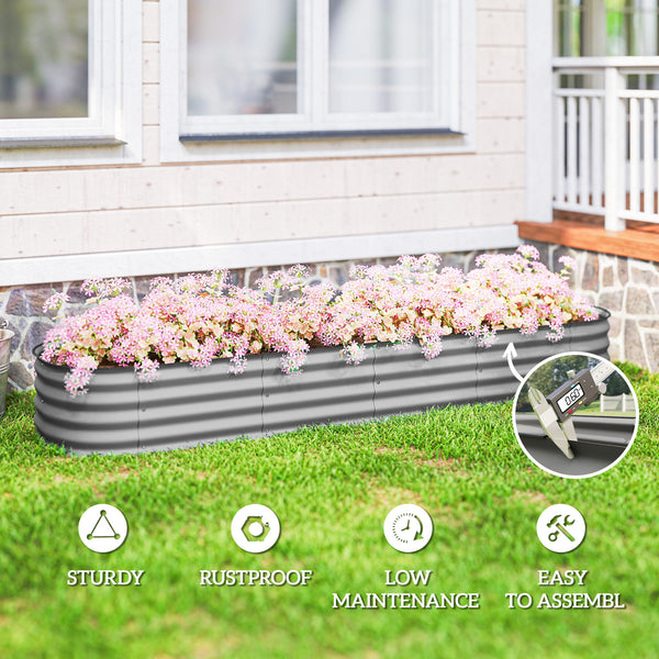 Galvanized raised planter with safety rim, silver