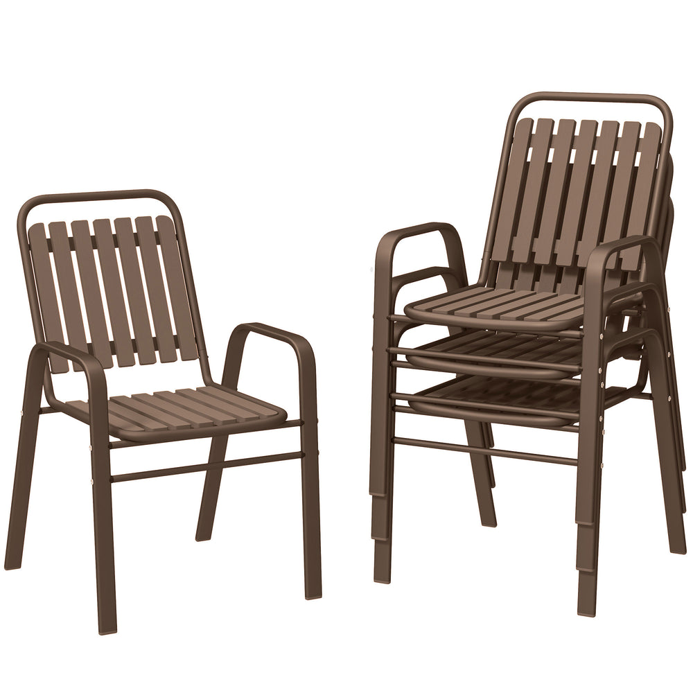 Stackable Outdoor Dining Chairs Set of 4, for Patio, Balcony, Deck, Garden, Dark Brown