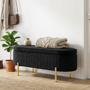 Upholstered bench with thick padding and metal legs, black