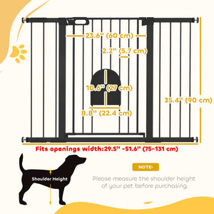 Extra Wide Pet Gate for 30-52" Pets with Small Door, Pressure Mount for Stairs, Black