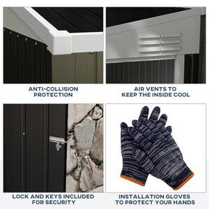 Garden shed with a lockable door and ventilation, dark grey