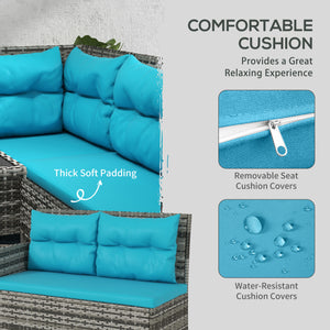 6 Piece Outdoor Rattan Sofa Set with Dining Table and Chairs Sky Blue