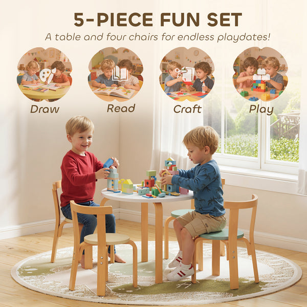 Children's wooden table and chairs set, green