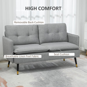 Modern 2 seater sofa with button tufting, gray