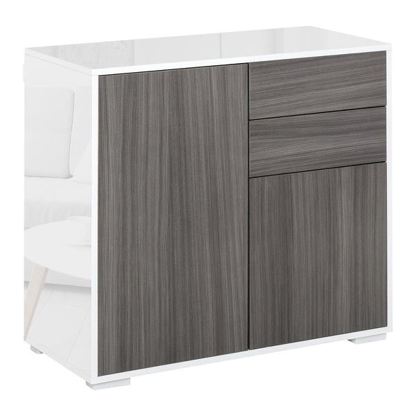 High-gloss lacquered sideboard with 2 drawers, 2 doors and an adjustable shelf, grey and white