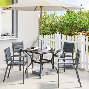 Square garden table for 4 people, with parasol hole, grey
