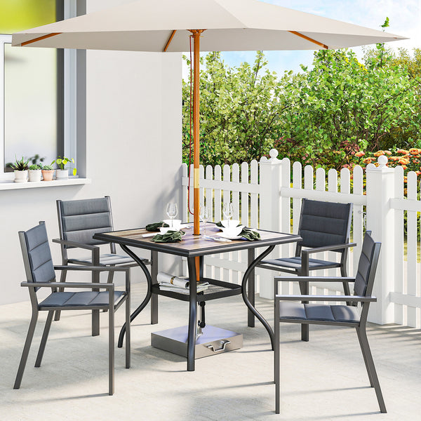 Square garden table for 4 people, with parasol hole, grey