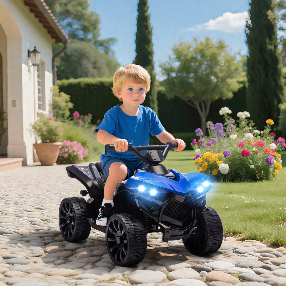 6V Electric Quad with Music and LED Headlights, for Children Ages 37 to 72 Months, Blue.