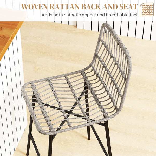 Set of 2 rattan bar stools, grey