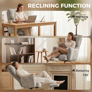 155° reclining office chair with footrest, light gray