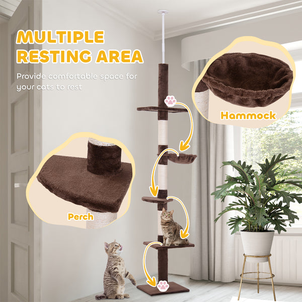 2.6m 5-Level Cat Tree with Scratching Post, Brown and White