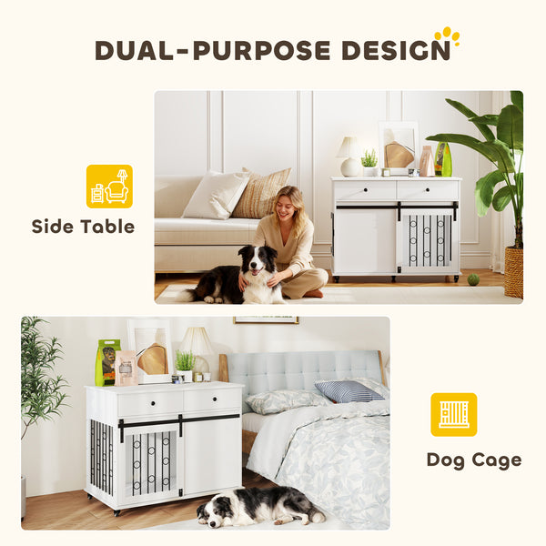 39-inch crate cabinet with 2 drawers, casters, and sliding door