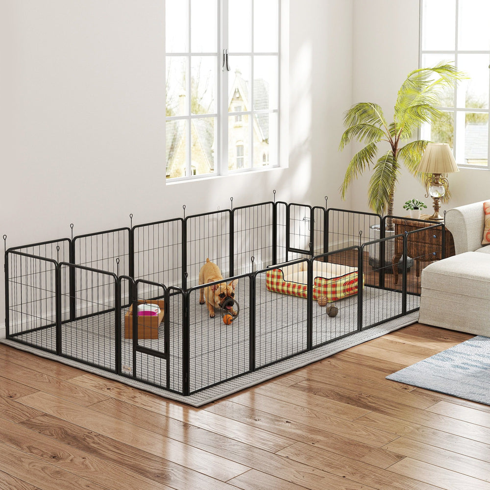 Dog Playpen, 16 Panels with Straps, Portable &amp; DIY, for Small Dogs, for Yard, RV, Garden, 24" Height