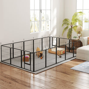 Dog Playpen, 16 Panels with Straps, Portable &amp; DIY, for Small Dogs, for Yard, RV, Garden, 24" Height