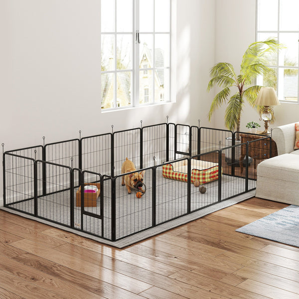 Dog Playpen, 16 Panels with Straps, Portable &amp; DIY, for Small Dogs, for Yard, RV, Garden, 24" Height
