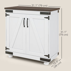 Storage Sideboard with Barn-Style Sliding Door and Adjustable Shelves, White and Brown