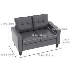 Upholstered faux leather loveseat with armrests, gray