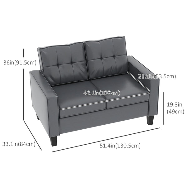 Upholstered faux leather loveseat with armrests, gray