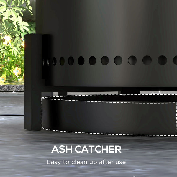 Smokeless fire pit with ash catcher, poker, black