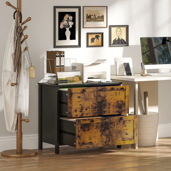 2-drawer filing cabinet, lockable with adjustable hanging bar for A4 documents, rustic brown