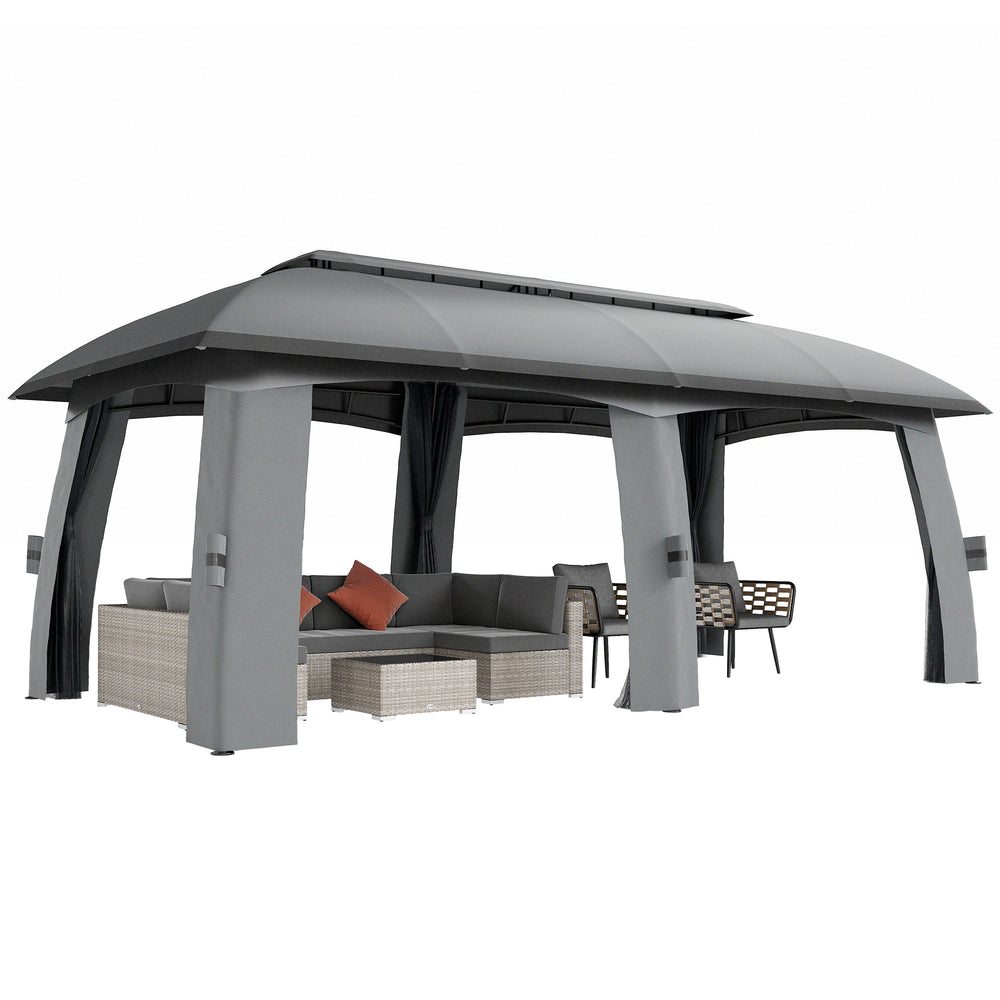 10' x 20' Patio Gazebo, Outdoor Gazebo Canopy Shelter with Netting, Vented Roof for Garden Dark Grey