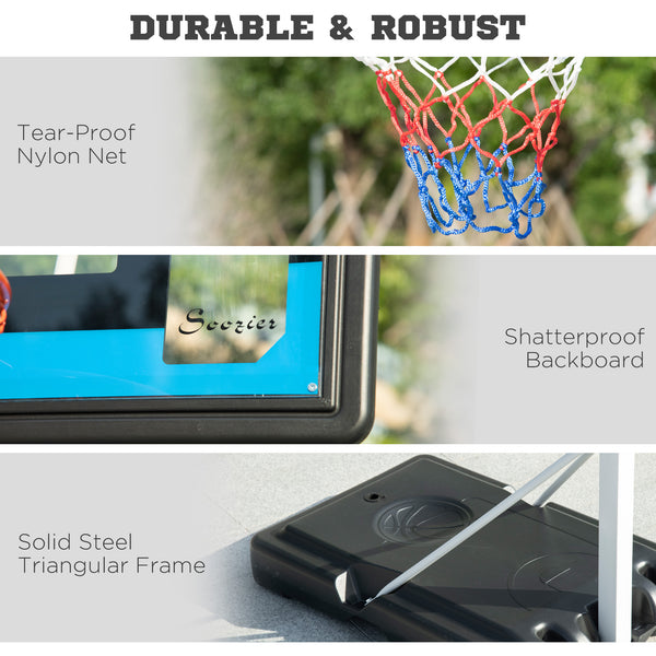 Adjustable basketball hoop with sturdy backboard and weighted base